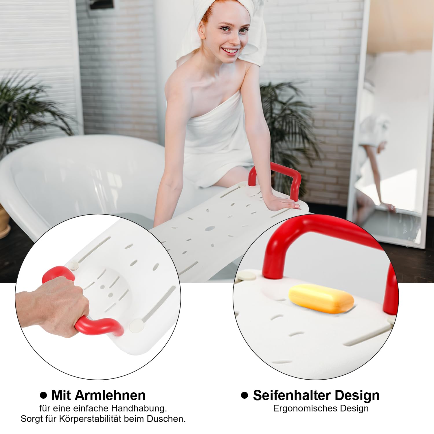 Siège de Baignoire pour Personnes âgées, Planche de Bain pour s'asseoir, avec poignée, Plateau de siège en Plastique, Chaise pour Salle pour Personnes âgées, Blanc, Charge maximale 150 kg