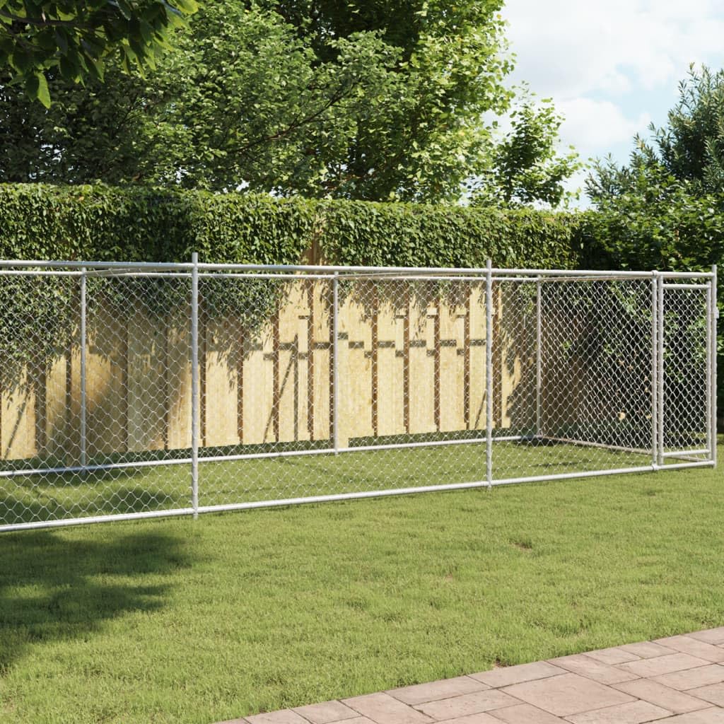 Perrera para perros de acero galvanizado con puerta, 8 x 2 x 1,5 m, para exteriores con rejilla, cercado para cachorros y perros, protección y seguridad en el jardín, patio o terraza