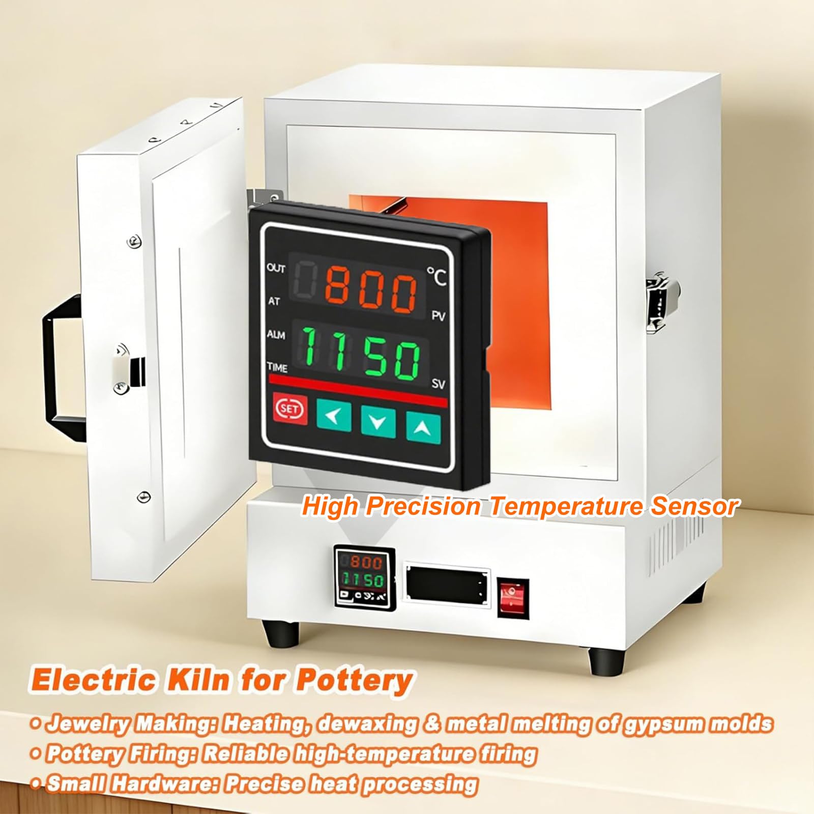 Horno de sinterización eléctrico de 2000 W para fabricación de joyas, horno de mufla de alta temperatura de 1150 ℃, horno de sinterización de laboratorio de caja de cerámica para aplicaciones cerradas