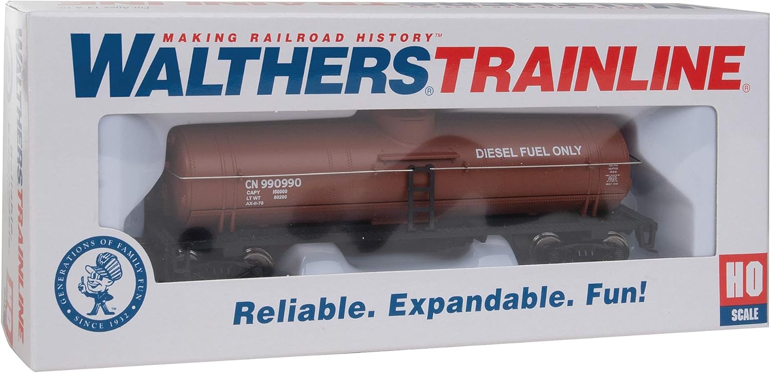 Walthers Trainline Tank Car-Ready to Run-Canadian National (Boxcar Red, Diesel Fuel Service) 931-1445 HO Scale Model Railroad - Freight Model