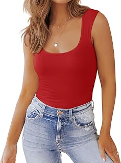 PINKMSTYLE Womens Basic Fitted Square Neck Tank Tops Double Lined Summer Tops Cute Sleeveless Shirts