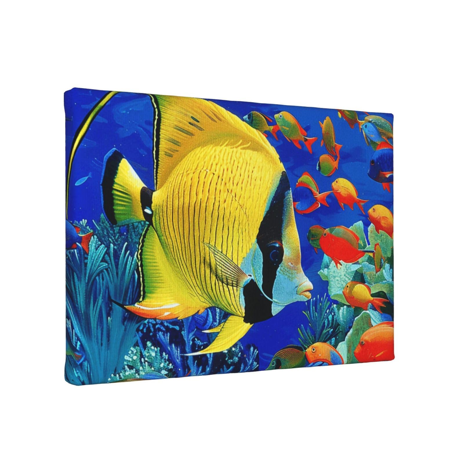 YKLJG Tropical Sea Fish Printed Wall Art Canvas Painting 30x20 CM Wooden Framed Picture Painting Artwork Prints for Bedroom Kitchen Home Office Decor