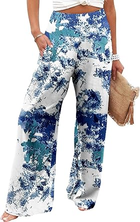 JZC Women's Palazzo Lounge Pants Casual Wide Leg Pants High Waist Flowy Toursers with Pockets