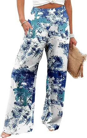 JZC Women's Palazzo Lounge Pants Casual Wide Leg Pants High Waist Flowy Toursers with Pockets