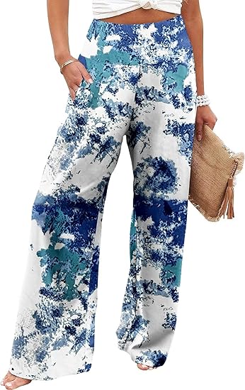 JZC Women's Palazzo Lounge Pants Casual Wide Leg Pants High Waist Flowy Toursers with Pockets