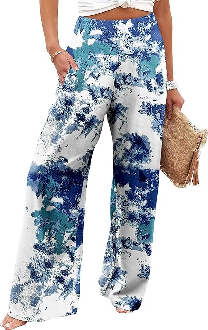 JZC Women's Palazzo Lounge Pants Casual Wide Leg Pants High Waist Flowy Toursers with Pockets