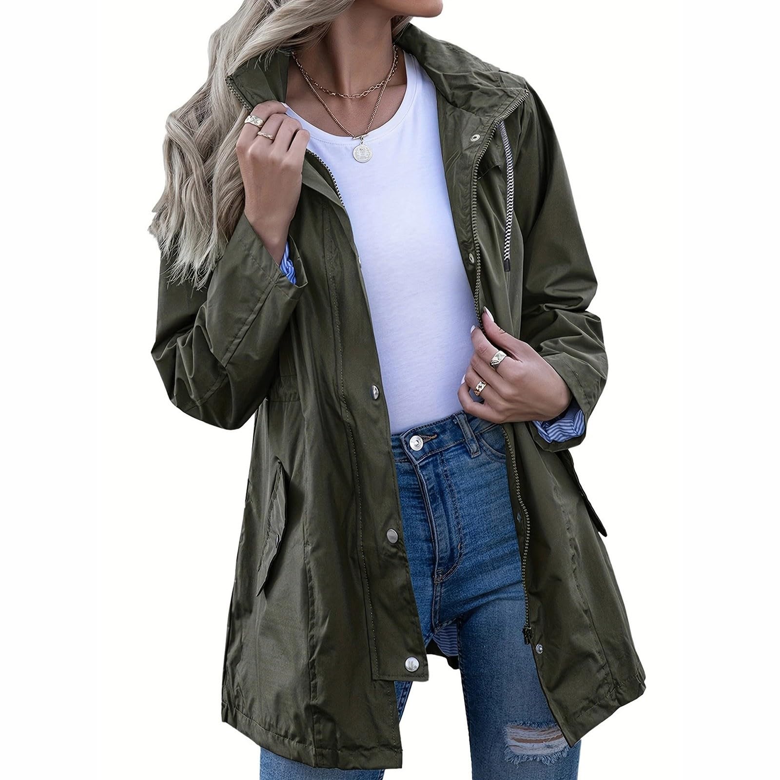 Generisch Chubasquero para mujer, resistente al agua, largo, parka de lluvia para mujer, impermeable, fina, con bolsillos, informal, cómoda, chaqueta softshell resistente al viento, chaqueta funcional