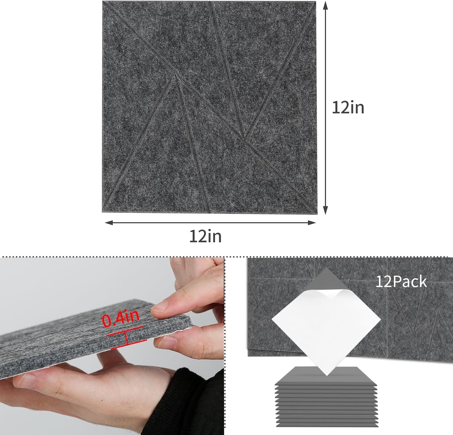 Samoprzylepne panele akustyczne 30 x 30 cm do izolacji akustycznej i pochłaniania, ciemne panele ścienne do studia nagraniowego, domowego biura i wygłuszania, 12 szt