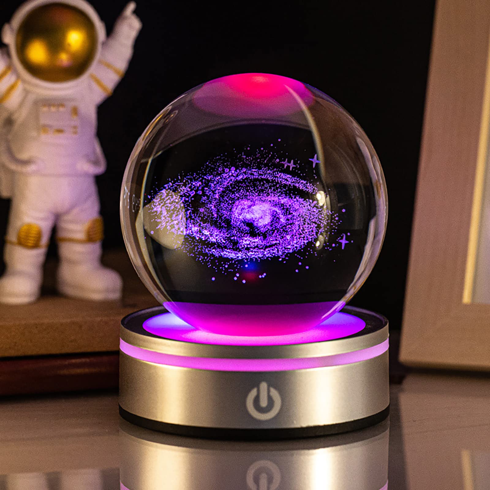 3D Galaxy Crystal Ball with Colorful Led Base, Space Astronomy Gifts Clear Glass Balls Crystal Sphere Religious Gifts for Her Him Birthday Women Mom Dad Funny Night Light