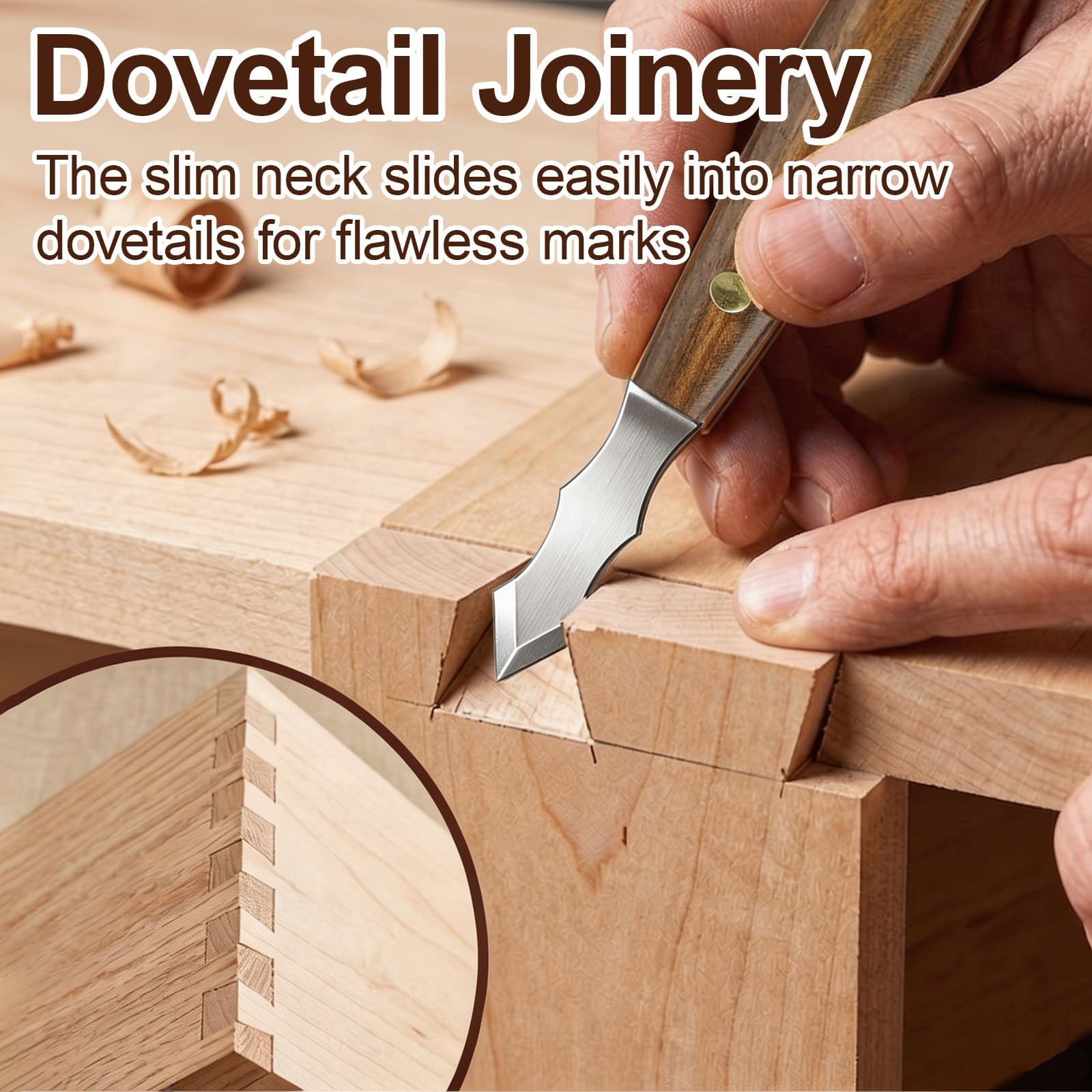 Marking Knife Set for Woodworking, 2-Piece Dual Bevel Precision Scribe Tools with Stainless Steel Blades and Wood Handles, Long Neck Design for Dovetail Joints and Tight Spaces — Amazon image 5
