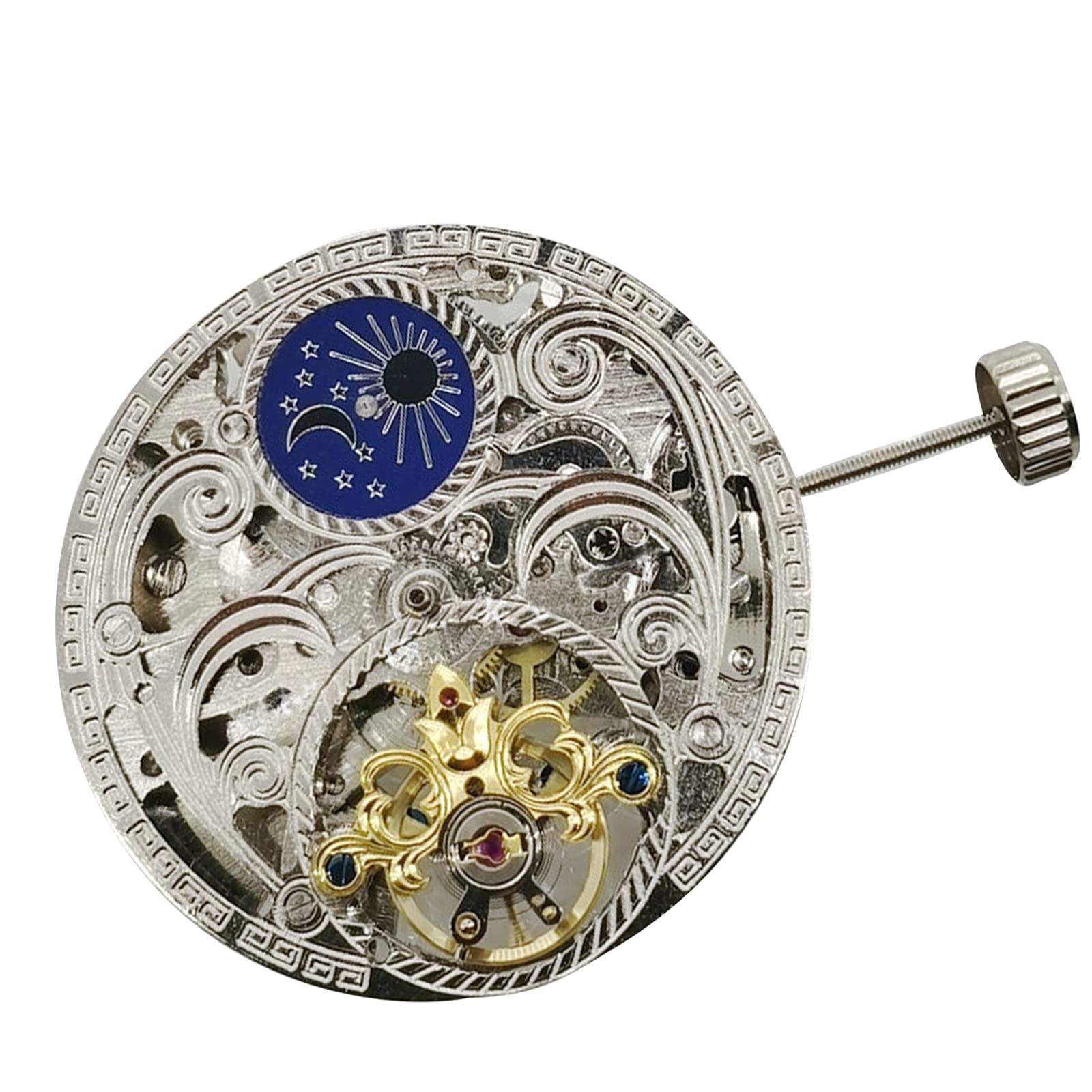 3-Zeiger Mondphase 12 Schwungrad Datum bei 6 Skelett Mechanisches Automatikuhrwerk, Luxuriös