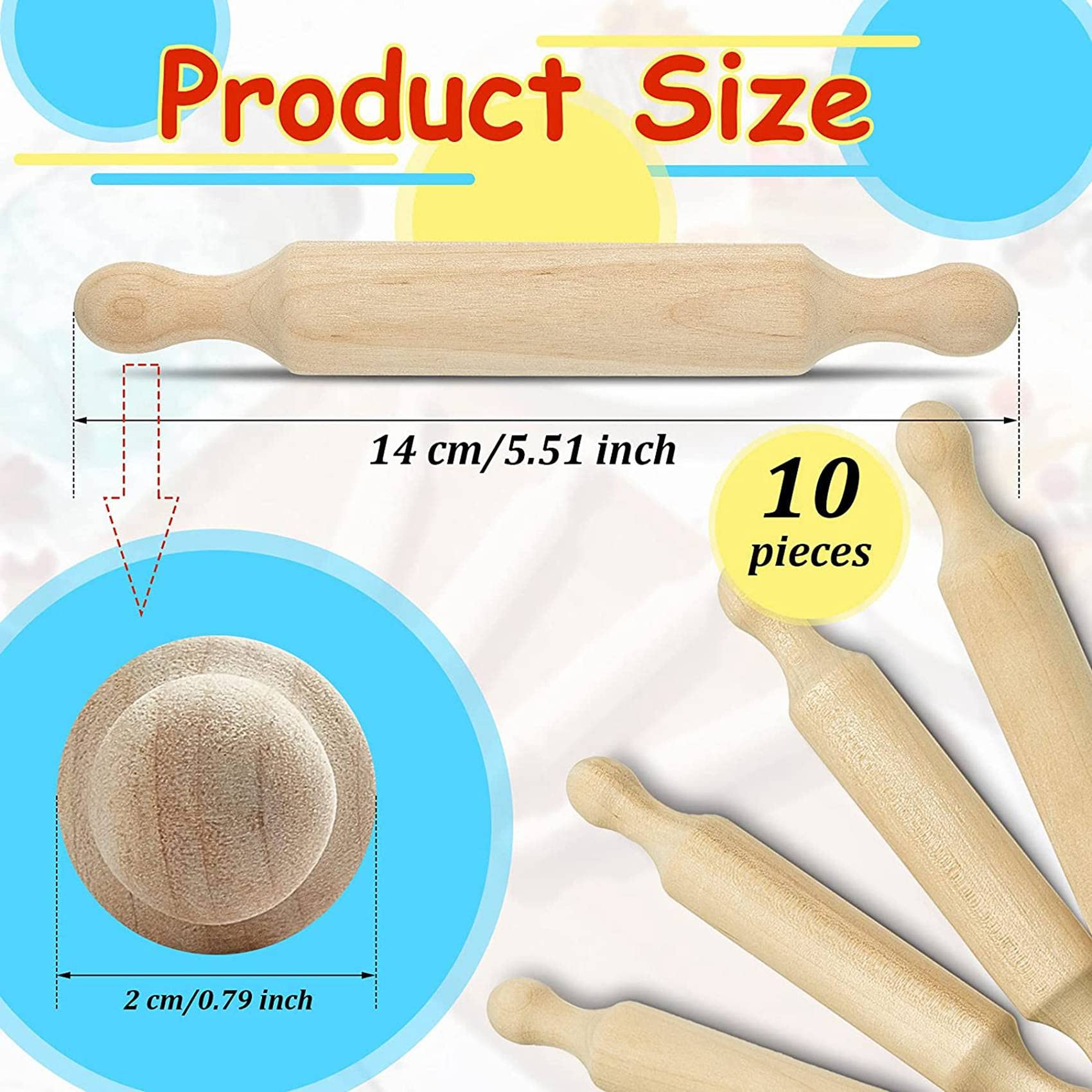 6X Mini Rodillo de Madera de 6 Pulgadas de para Hornear Cocina Rodillo Pequeño Rodillo de Masa de Madera para Niños Pasta de Fondant