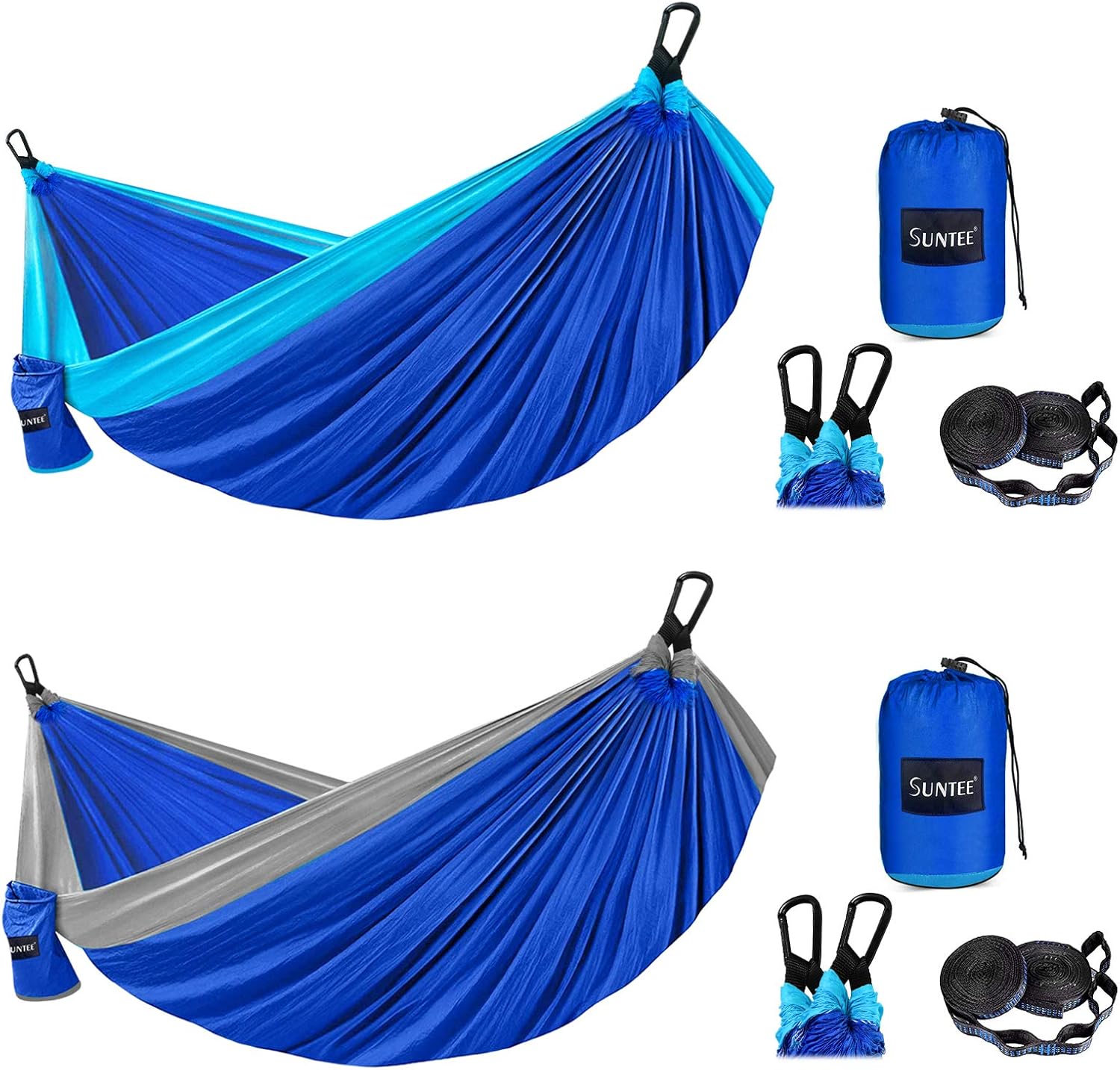 Suntee 2 Pack Camping Hammock Double & Single, Lightweight Nylon Parachute Hammocks with Tree Straps, Indoor Outdoor Portable Hammock for Survival Camping, Travel Hiking, Beach and Backyard : Sports & Outdoors