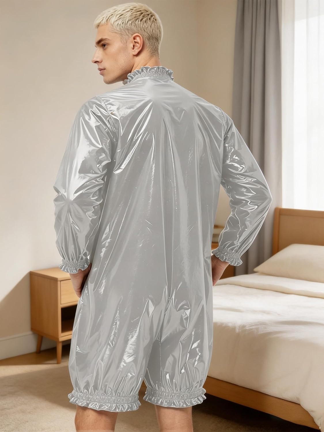 iiniim Sauna Suit for Men Waterproof Adaptive Bodysuit | Mock Neck,Long Sleeve,Front Zip Up,Zipper Front,Workout Body Shaper,Lightweight Adjustable Fit,Incontinence Briefs