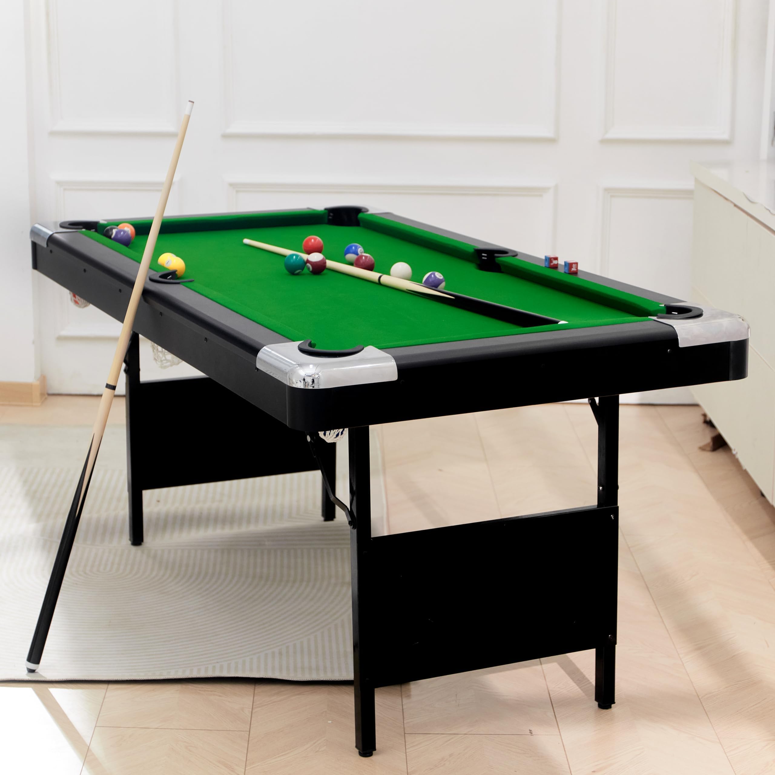 7-Foot Folding Pool Table with Complete Accessories Set: Portable Billiard Table for Home, Game Room, Garage, or Outdoor Use - Includes Balls, Cue Sticks, Chalk, and Felt Brush
