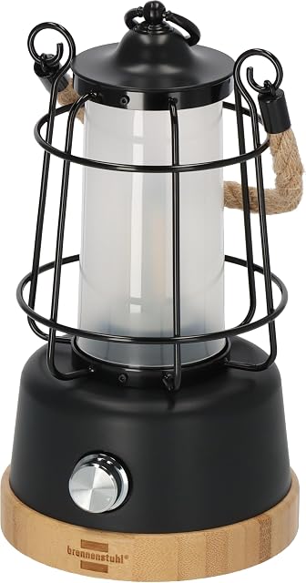 Brennenstuhl lampa kempingowa CAL 1 (350lm, IP44, czas świecenia do 75 godzin, płynne ściemnianie, power bank, ładowalna latarnia kempingowa z linką konopną i podstawą bambusową)