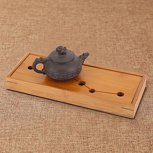 Miniatura 8 de Bandeja de té de bambú, bandeja de té de siete estrellas, juego de té gongfu chino, bandeja de servir de estilo chino tradicional, con caja de