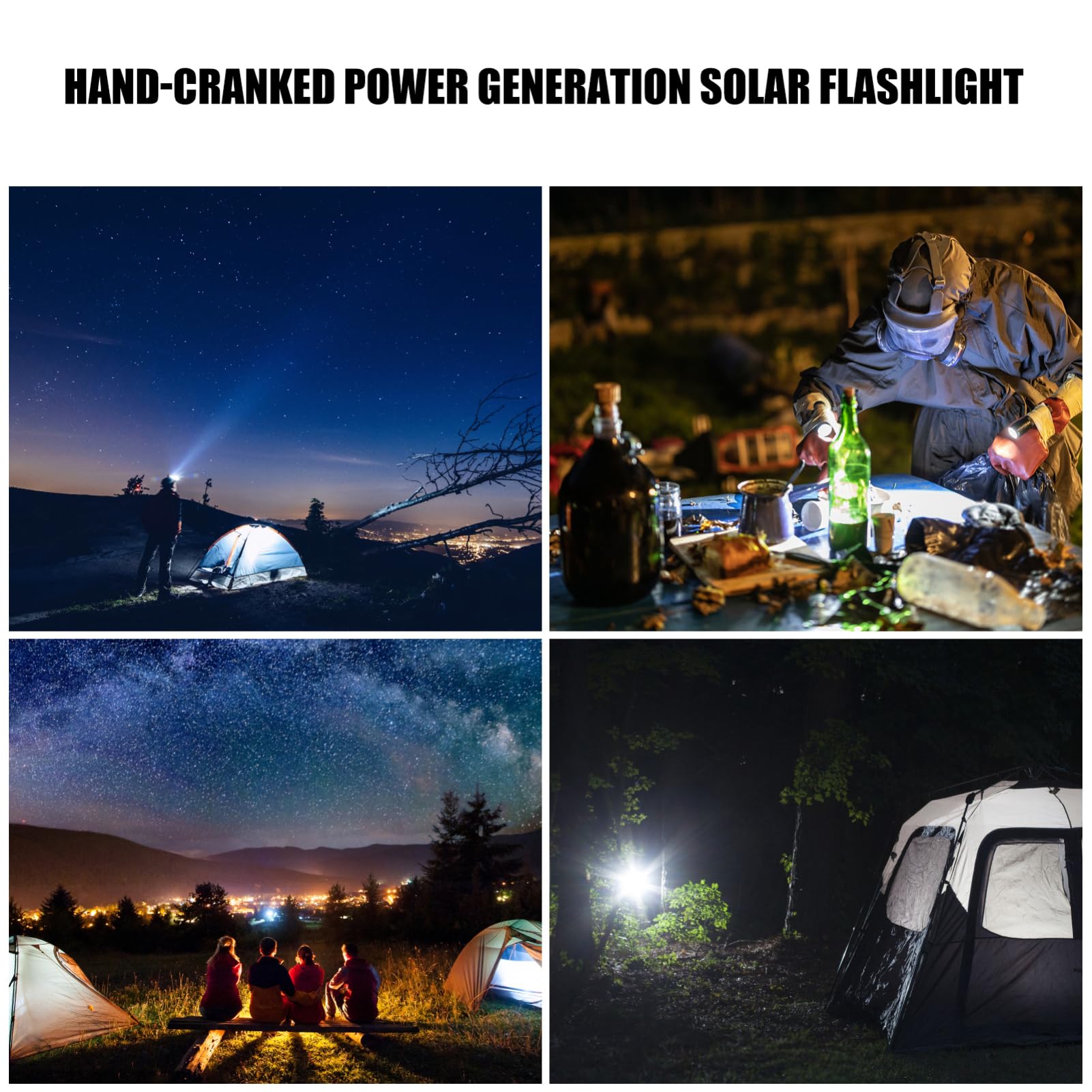 Housoutil 3pièces Lampe Torche à Manivelle Solaire Led Portable Lampe De Poche Étanche Pour Camping Et Urgences Éclairage Pratique Et Idéale Pour Panne Électricité