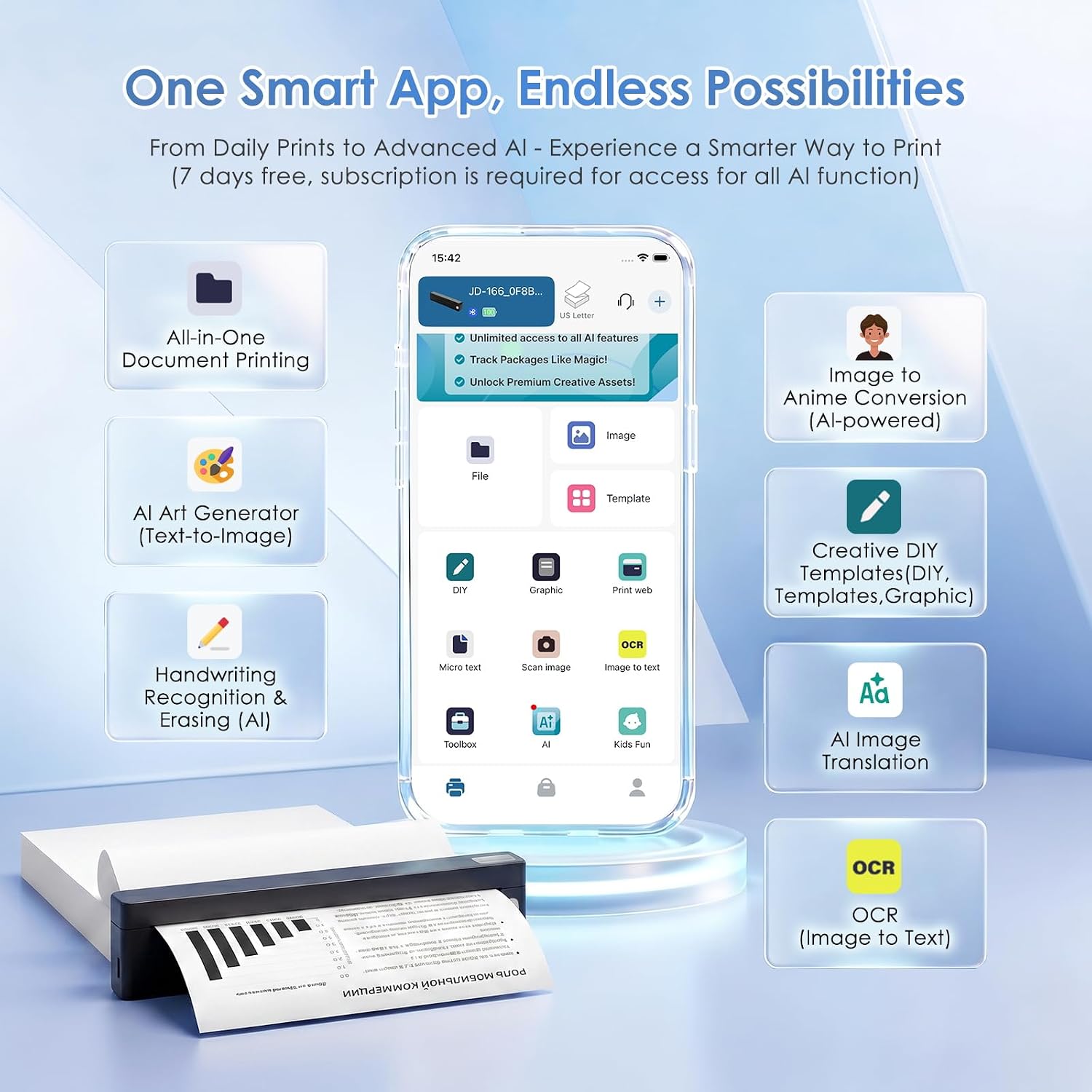 JADENS Portable US Letter Thermal Printer with Bluetooth, Inkless Printing