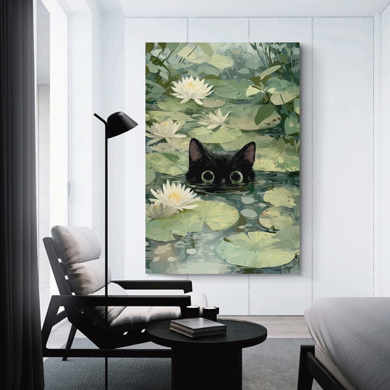 Junmoney The Cat Among The Lilies Hanging Wall Art, 12x18inch(30x45cm), for New Homes, Bedrooms Or Workspaces, Thoughtful Wall Decor for Art Lovers