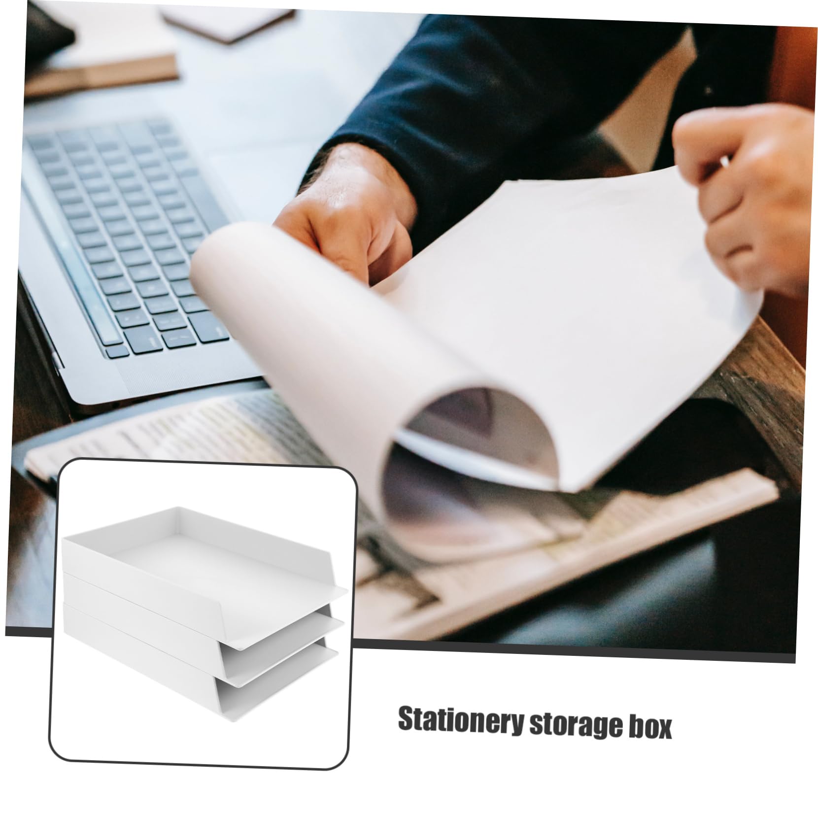 DOITOOL 3 Piezas Caja de Almacenamiento de Archivos para Escritorio Estante de Organización de Papelería Compartimentos para Oficina y Estudio Color Claro