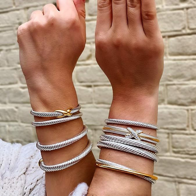 UNY Jewel Bracelet Designer Brand Inspired Women Jewelry 4.5mm Thin Twisted Cable Wire Bangle Gem Stone Christmas Day Gift