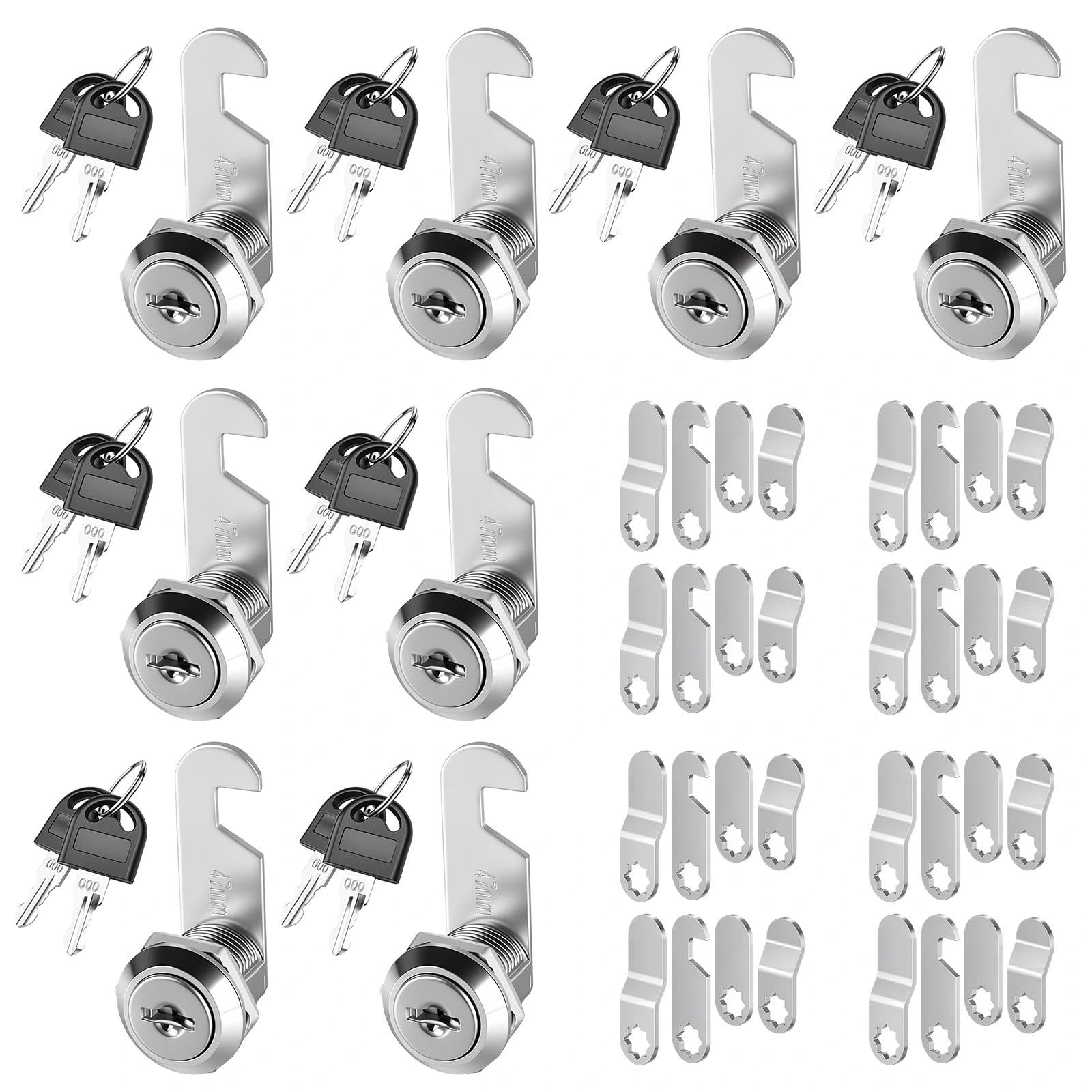 Dexpally 8 Pcs Cabinet Locks 16 mm Letterbox Cam Lock Security with Key Post Box Lock Replacement for Drawer Cupboard Furniture Tool Box (Silver)