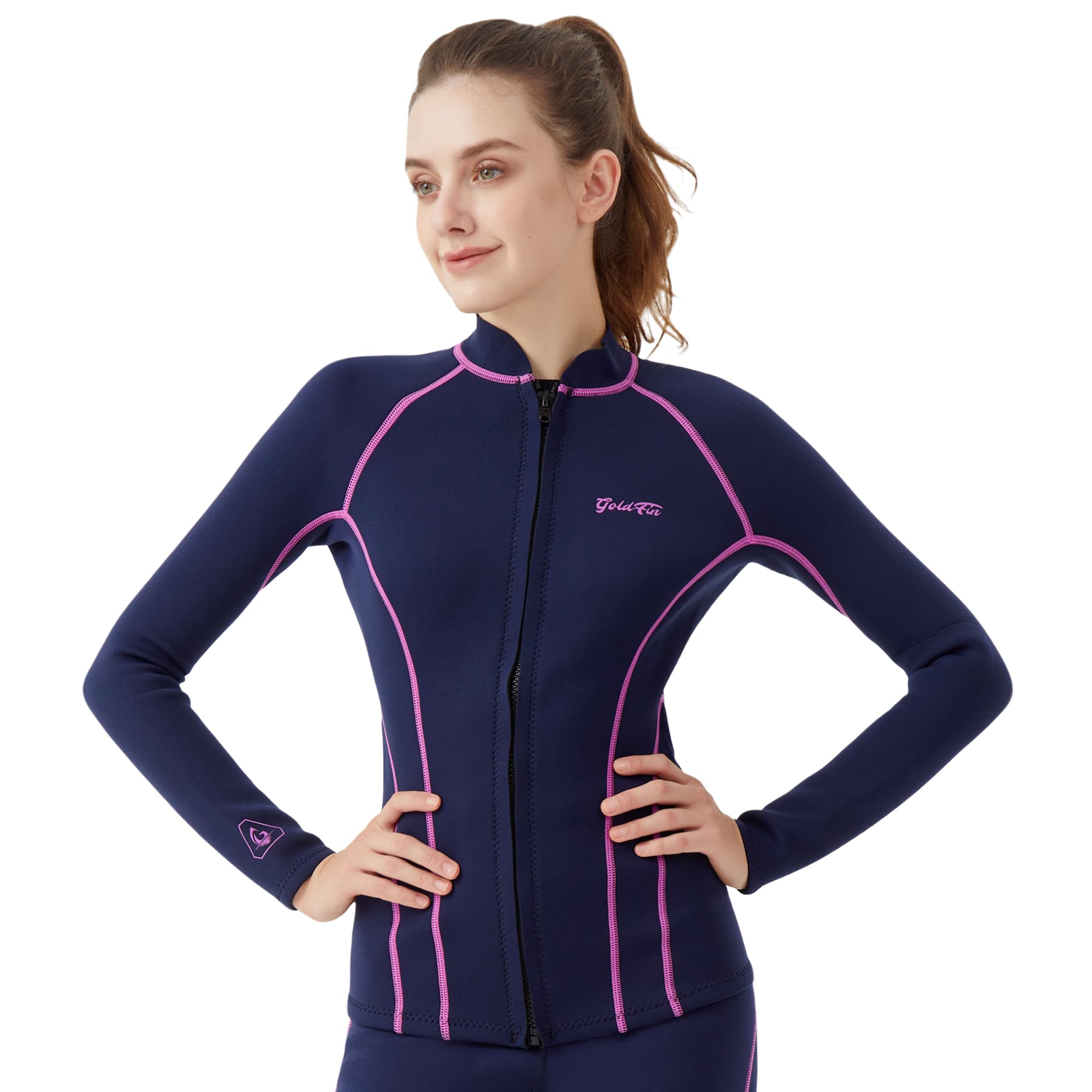 Photo 1 of GoldFin Wetsuit Top Women, Womens 2mm Wetsuits Neoprene Long Sleeve Jacket Keep Warm for Water Aerobics Swim Dive Surf Fuchsia-line XX-Large