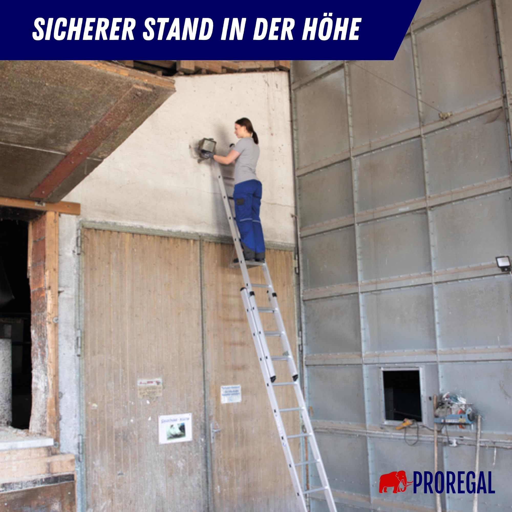PROREGAL Sprossen-Schiebeleiter 2-teilig ohne Traverse 2x12 Sprossen | Leiter, Teleskopleiter, Trittleiter, Bockleiter, Sprossen-Doppelleiter