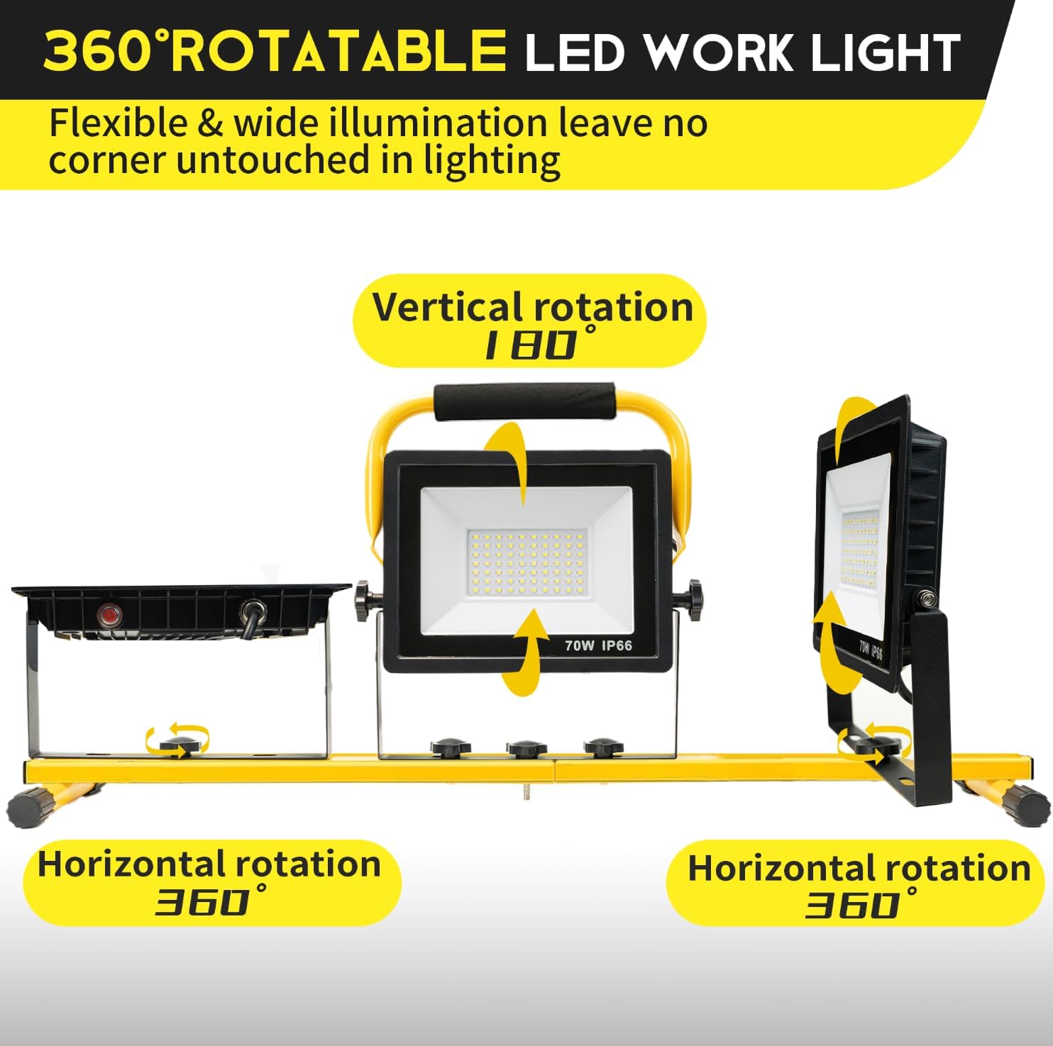 21000Lumen LED Work Lights with Stand: 3 Head Adjustable Work Light with Individual Switch - IP66 Waterproof Foldable Tripod Worklight with 16.4FT Cord for Indoor Outdoor Portable Lighting
