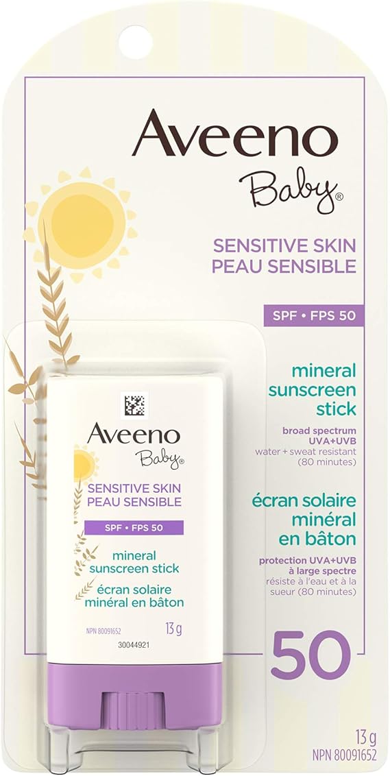 Aveeno Baby Sensitive Skin Mineral sunscreen stick Spf 50 With 100