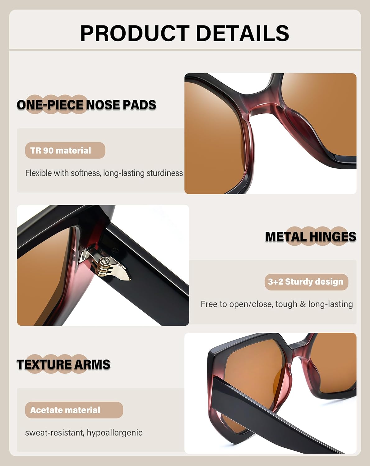 Joopin Hexagon Oversized Sunglasses Womens Acetate Sun Glasses Polarized UV Protection Irregular Ladies Shades - Image 3