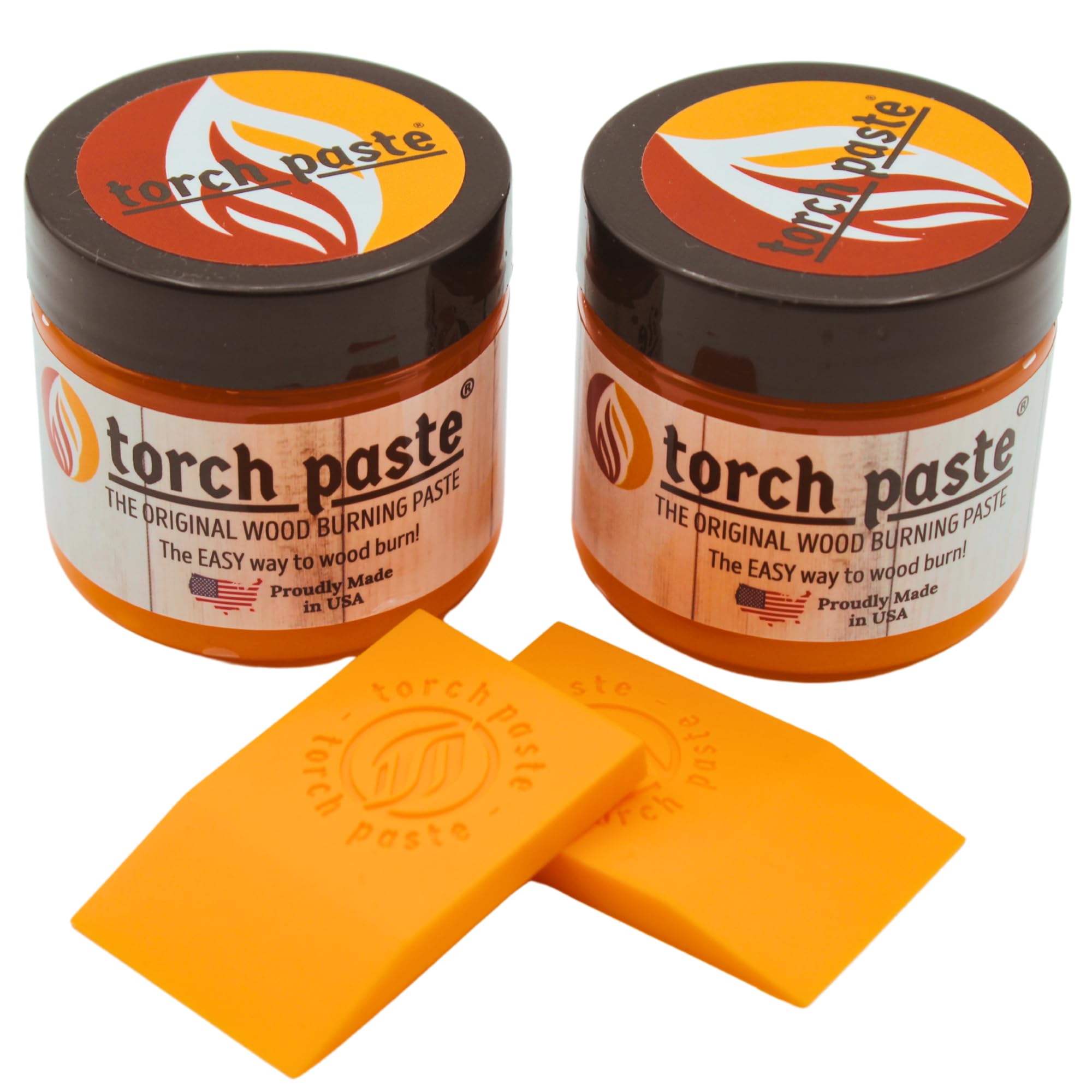 Torch Paste - The Original Wood Burning Paste | Made in USA Heat Activated Non-Toxic Paste for Crafting | Accurately & Easily Burn Designs on Wood, Canvas, Denim & More - Pack of 2 Jars + 2 Squeegees