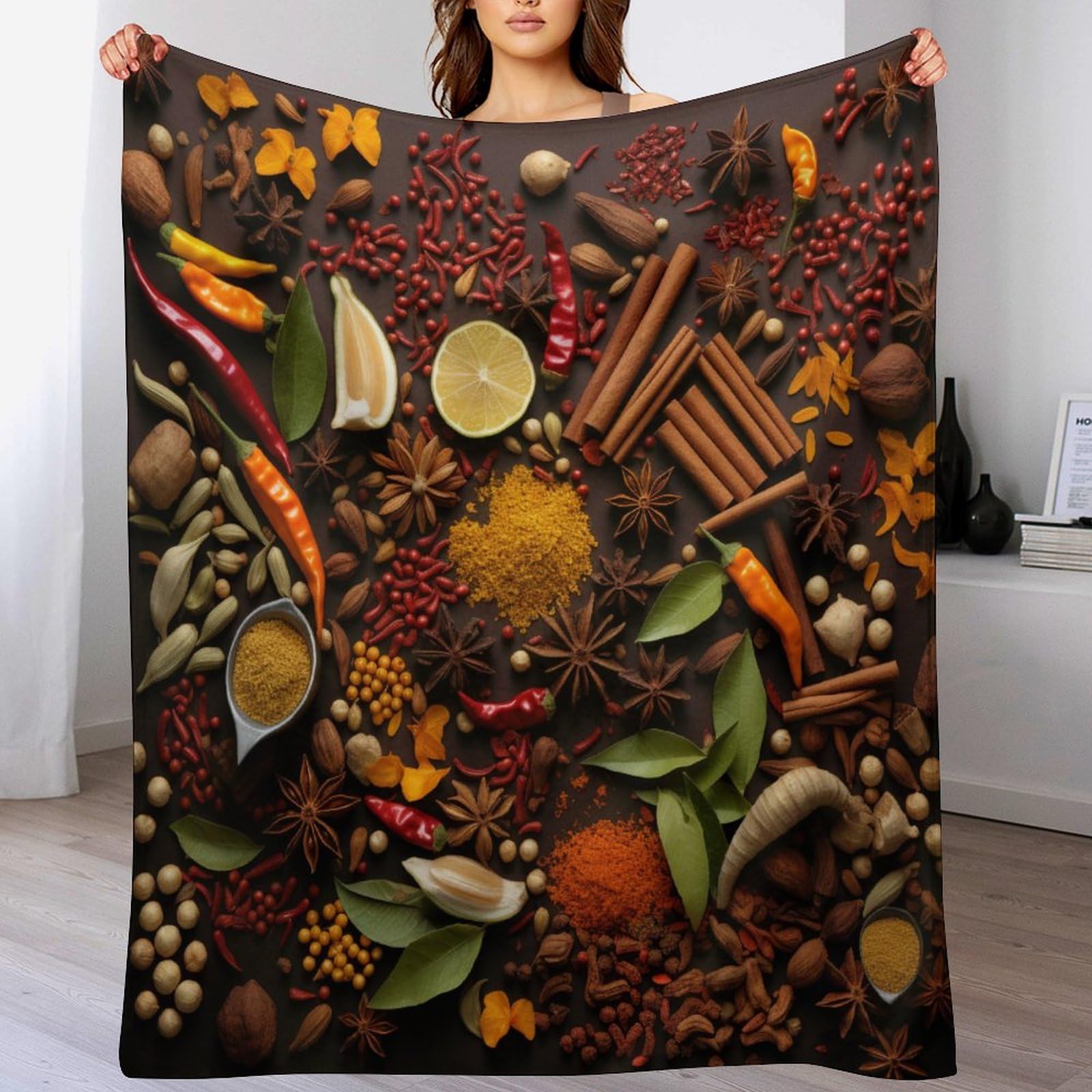 Couverture chaude et facile d'entretien motif épices colorées 100x130cm