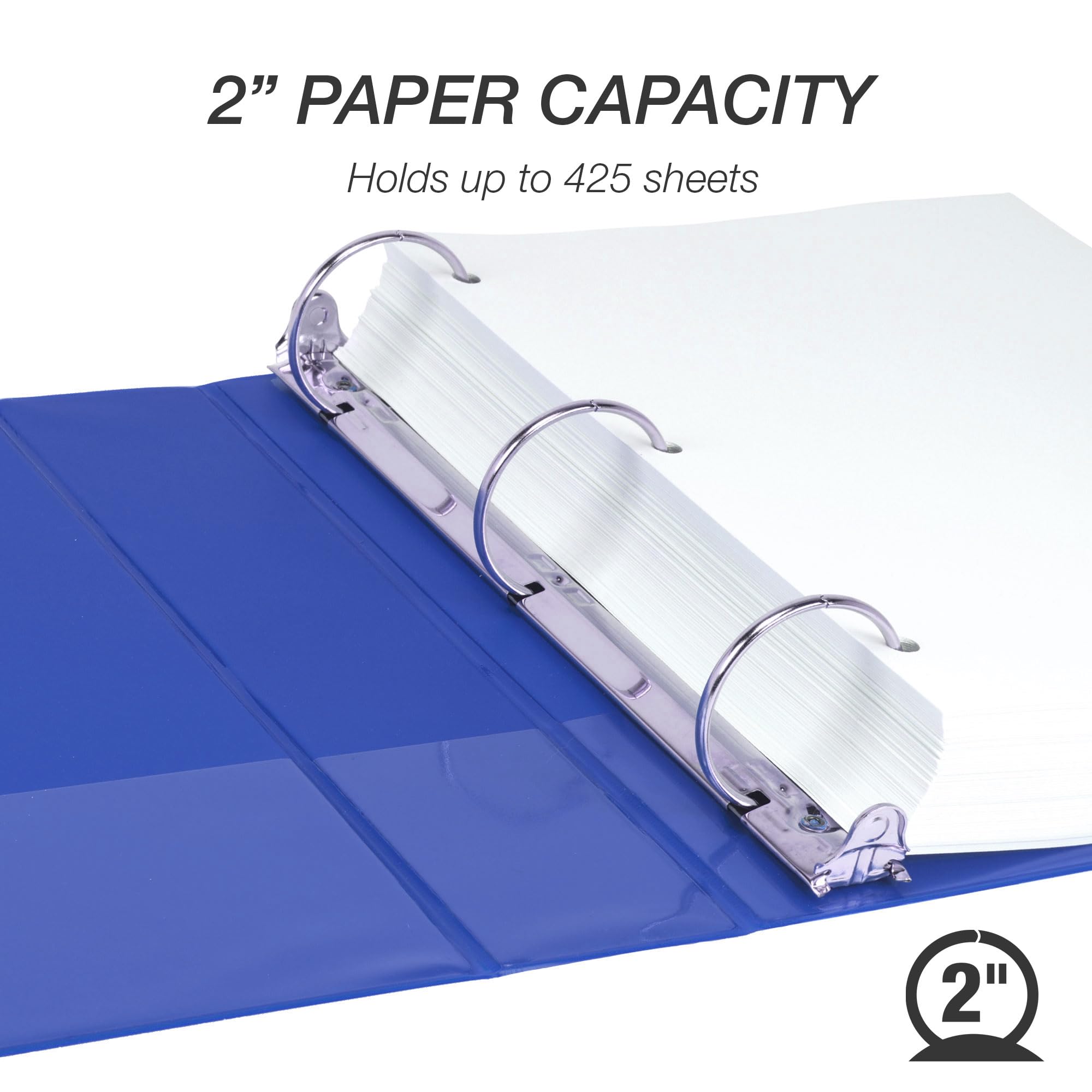 Samsill Raccoglitori a 3 anelli da 5 cm, realizzati negli Stati Uniti, con anello rotondo economico, copertina trasparente, capacità 425 fogli, per scuola, casa, ufficio, blu, confezione da 12