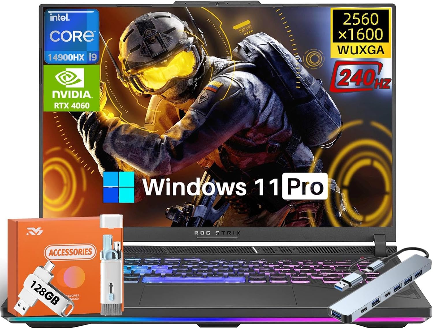 ASUS ROG Strix G16 Gaming Laptop, 16" ROG Nebula QHD+ 240Hz WQXGA (16:10), Intel 24-Core i9-14900HX, GeForce RTX 4060, 32 GB DDR5, 2 TB SSD, Backlit RGB, Wi-Fi 6E, Win11 Pro, w/Accessories