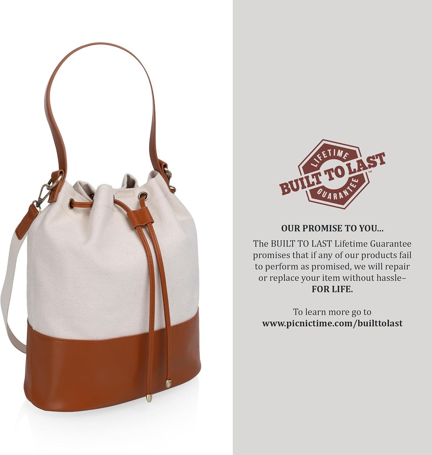 PICNIC TIME Sirolo Canvas & Leatherette Tote, Stylish Beach Tote Bag for Women, Drawstring & Interior Snap Closure for Outdoors, (Beige Canvas)