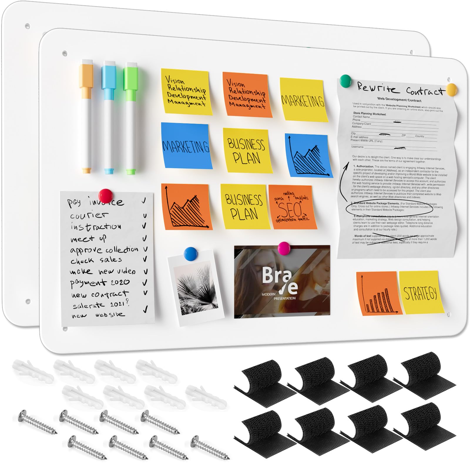 MaxGear Metal Magnetic Board 17.5" x 11.4" 2 Pack Black Magnet Bulletin Board for Wall, Refrigerator, Magnetic Board Display Notes, Photos, and More - includes Dual Lock Tape and Screws