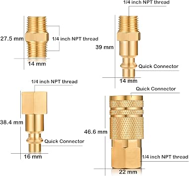 Hava Bağlayıcı ve Fiş Kiti, Hızlı Bağlantı Hava Bağlantı Elemanları, 1/4 İnç NPT Endüstriyel Pirinç Hava Hortumu Bağlantı Elemanı (8 Parça)