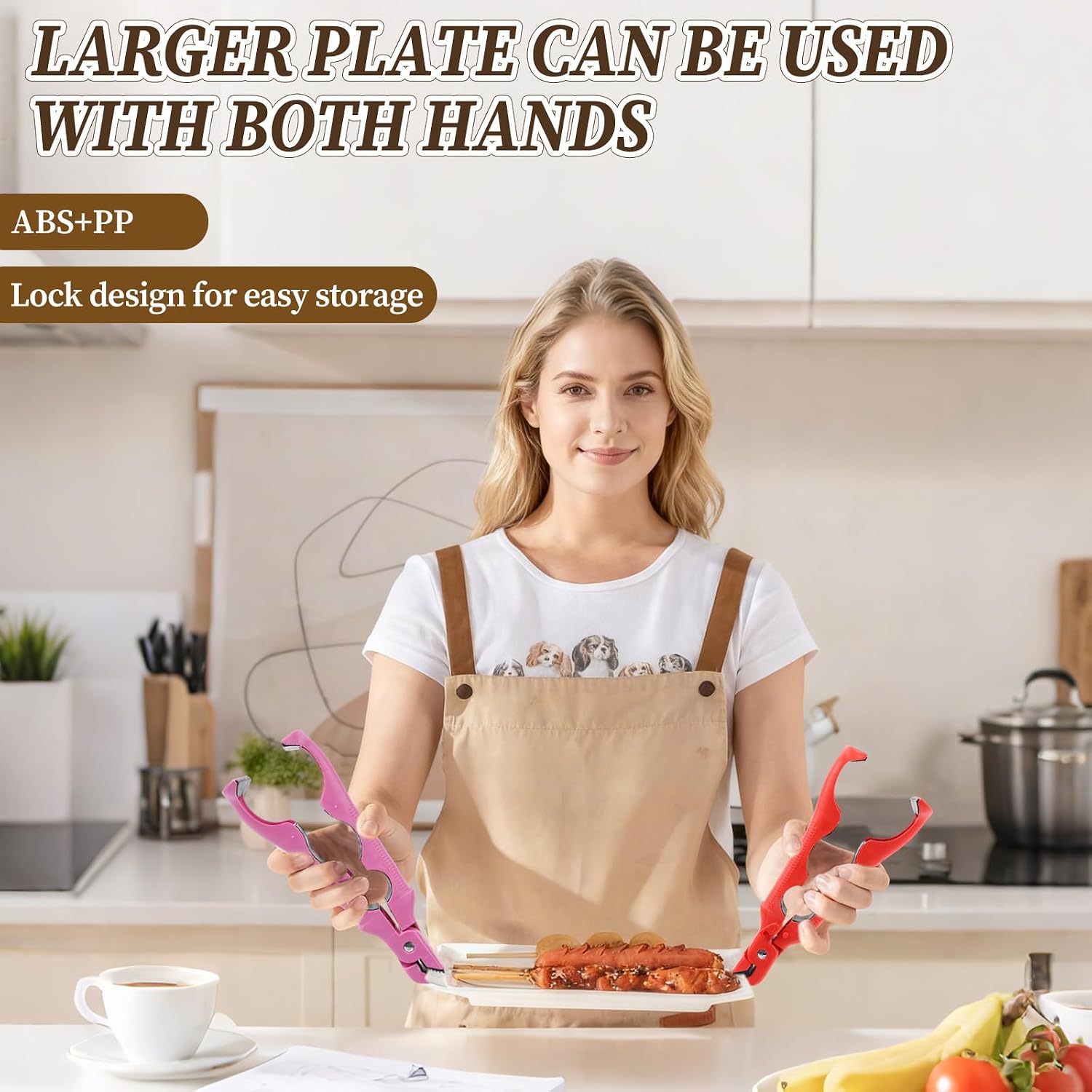 3-in-1 Hot Plate Gripper, Anti Scald Plate Gripper, Multi-Angle Anti-Scald Bowl Holder Clip & Hot Plate Grabber Tool with Lock, Kitchen Utensil For Bowls Pans Dishes (2PCS)