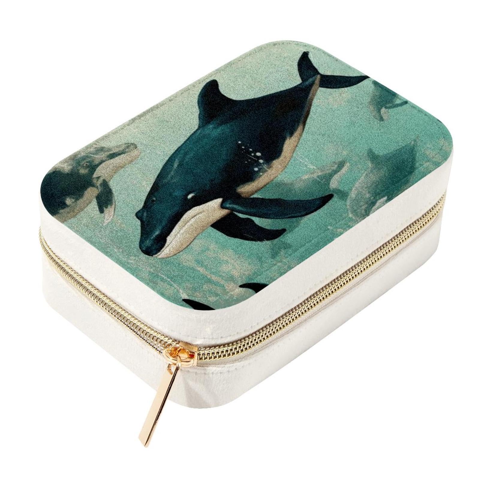 Boîte à bijoux de voyage velours Whale compartiments colliers bagues boucles