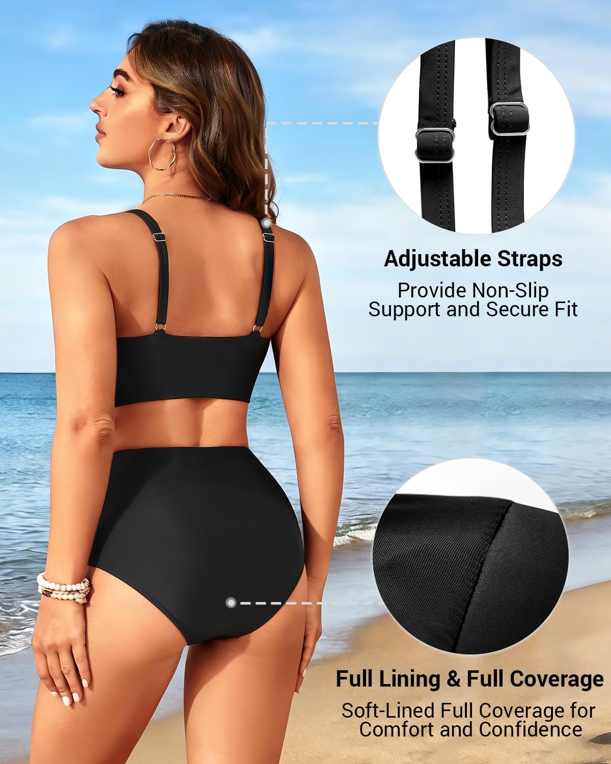 Yonique Women Underwire Bikini Set High Waisted Tummy Control Swimsuit 2 Piece Push Up Bathing Suit