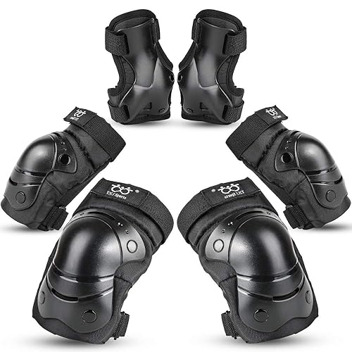 Miniatura 7 de boruizhen Rodilleras y coderas para niños y adultos y jóvenes con muñequeras 3 en 1, conjunto de equipo de protección para patineta, ciclismo, BMX,