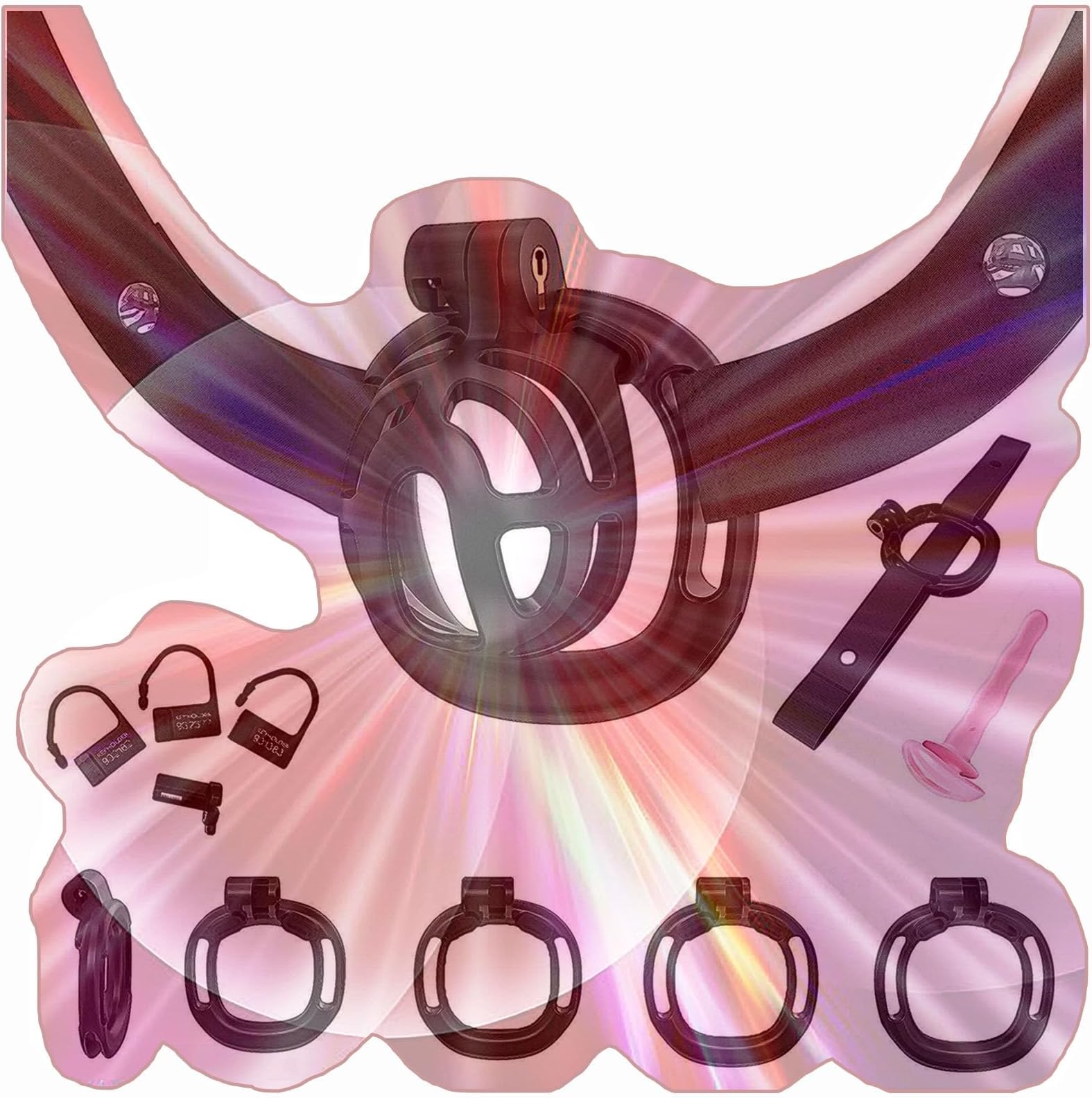 Male Flat Protection Cage Set, Comfortable Flat Cage with 4 Sizes Rings, Waist Belt, Small Tube -USHA27 (M1B)