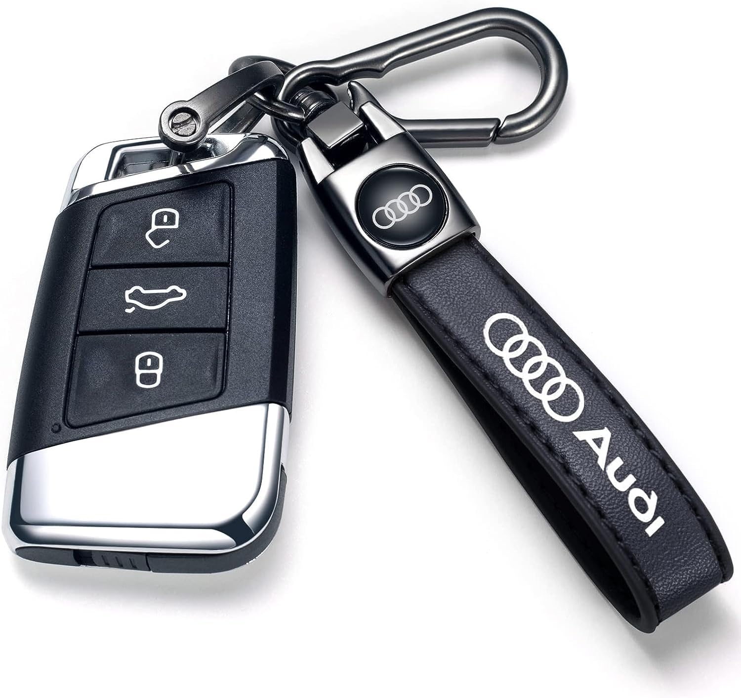 leather car keychain set for Audi A3 A4 A5 A6 A7 A8 Q3 Q4 Q5 Q6 Q7 Q8 R8 men and women family present keychain key ring lanyard accessories (black) - Image 4