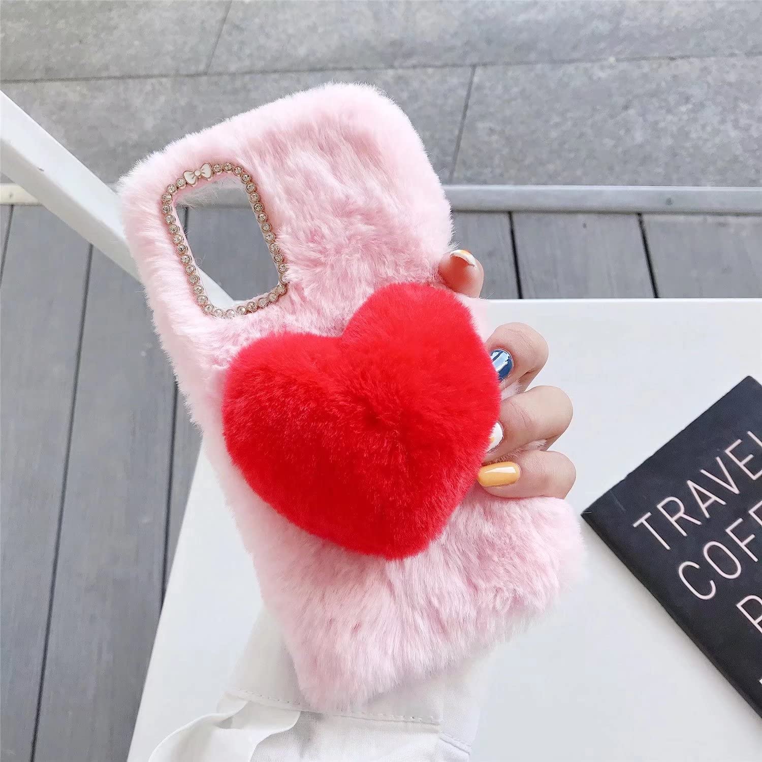 Miagon Pelosa Peluche 3D Custodia per Oppo A94 4G,Carina 3D Cuore Cover Protettiva Soffice Animali per Ragazze Soft Pelliccia,Rosa