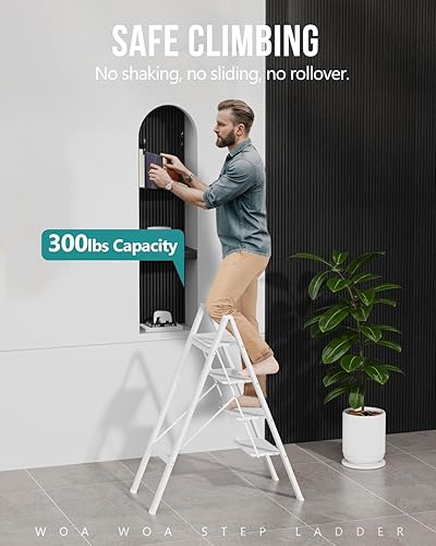 Miniatura 10 de WOA WOA Escalera de 2 escalones, escaleras plegables portátiles y ligeras con pedal ancho antideslizante, taburete multiuso, escalera de aluminio,