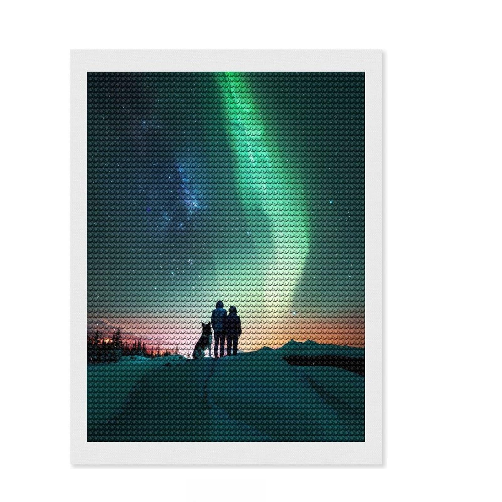 Junmoney Aurora Galaxy Explorers Full Drill Diamond Painting Kit 12"x16", Stress Relief Craft, Round Gems, Full Kit Included, Thoughtful Present