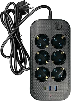 Y ksek Ak m Korumal  6 l  Grup Priz Kablolu 2M Priz 2 USB-A 1 Type-C Giri li Fi  2 Metre Kablolu