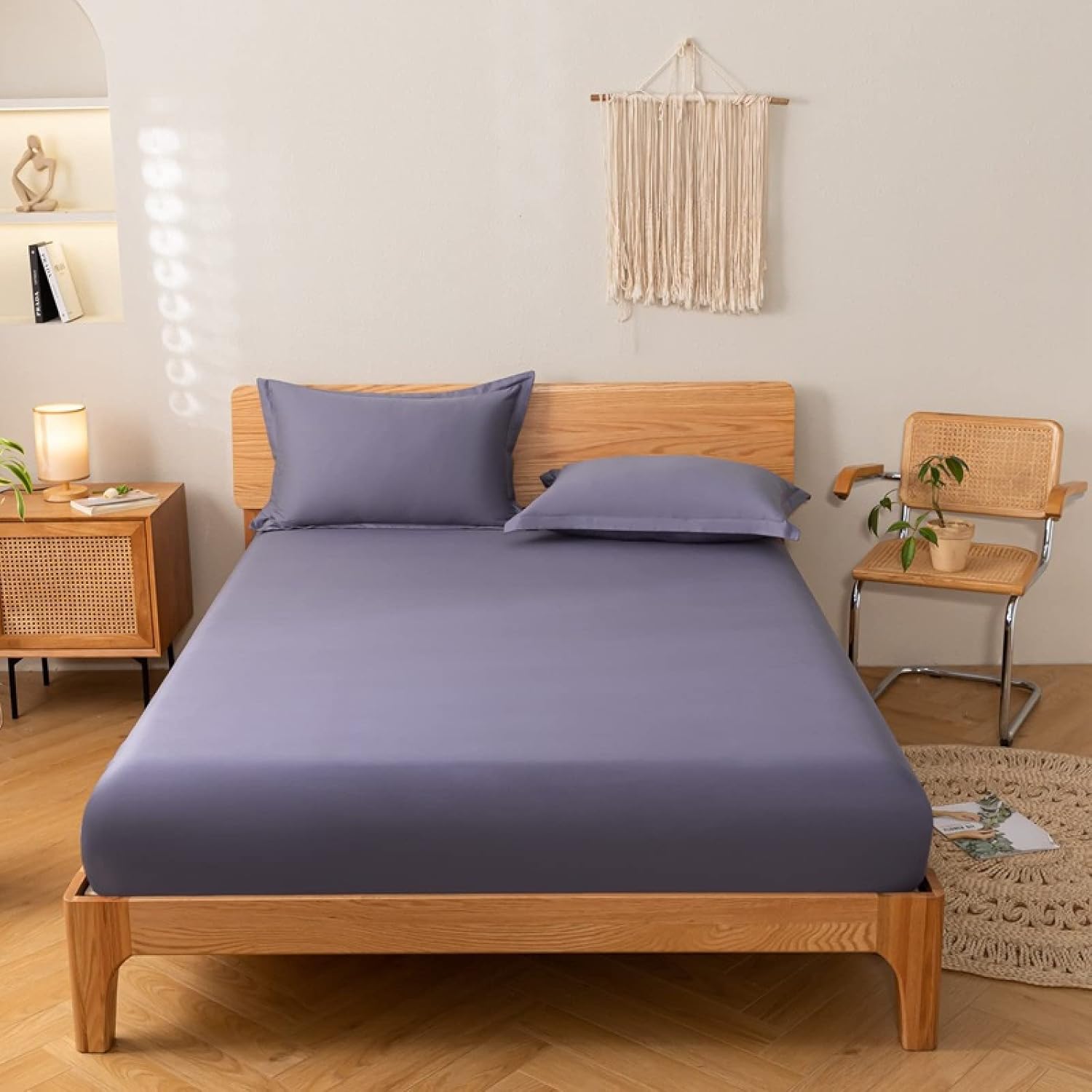 KLUOT Double fitted sheet 150x200+30cm Cotton Fitted Sheets Breathable